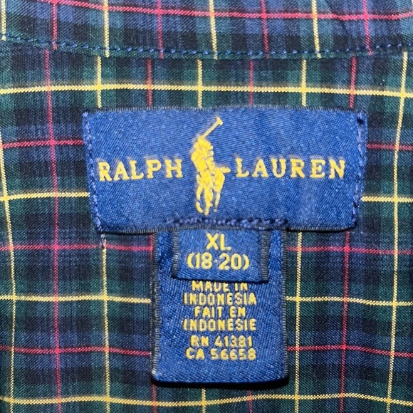 Ralph Lauren Plaid Button Down Dress Shirt Boy's XL 18-20 Windowpane - Picture 6 of 8